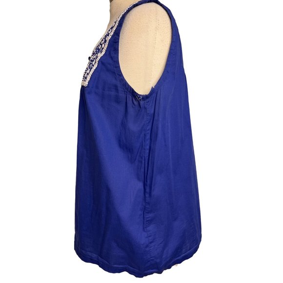 Style & Company Jeans Baby Doll Tank 12 Royal Blue Cotton Beaded Cotton - Picture 5 of 15